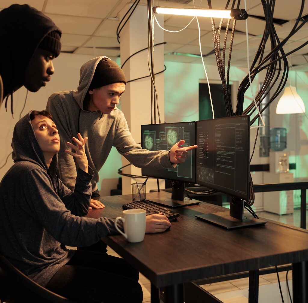 internet technology security specialists team fixing computer system cyberattack